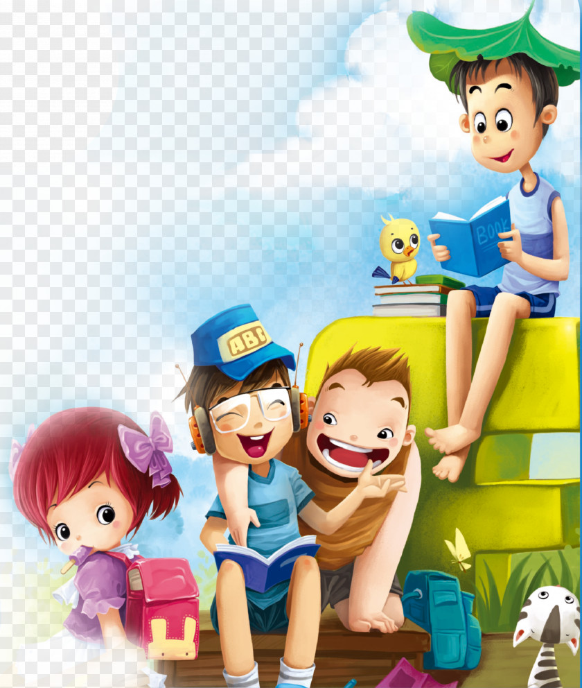Children Reading Poster Download Cartoon PNG