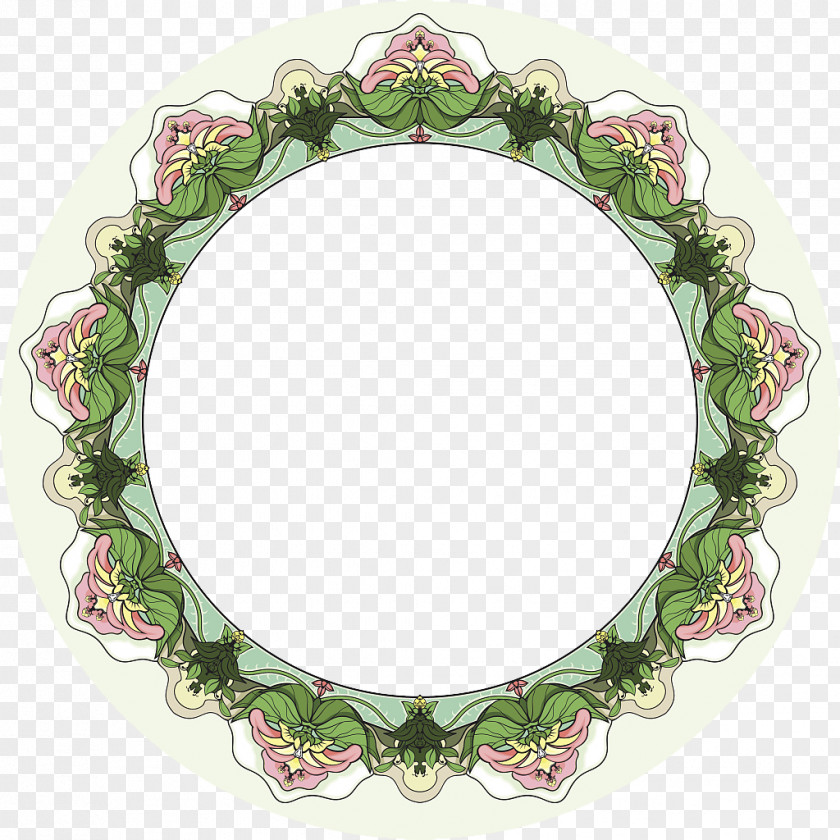 Hand-painted Greenery Flower Circle Floral Ornament Art Deco PNG