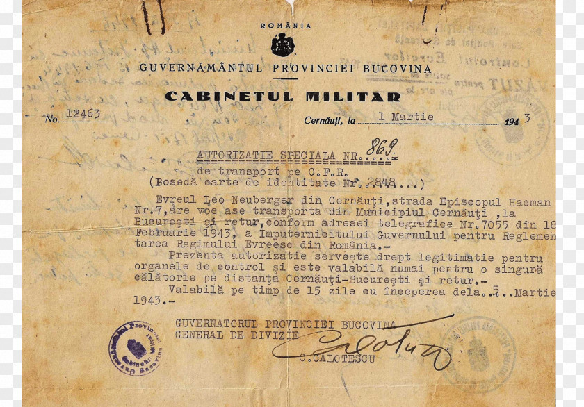 Passport Travel Document Second World War Romania The Holocaust PNG