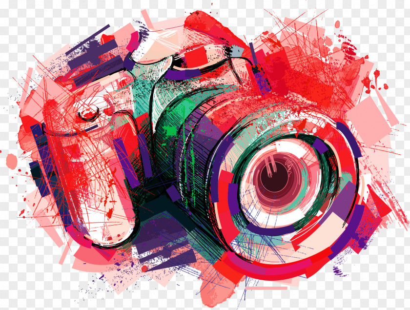 Red Simple Watercolor Camera Decoration Pattern Photography Painting PNG