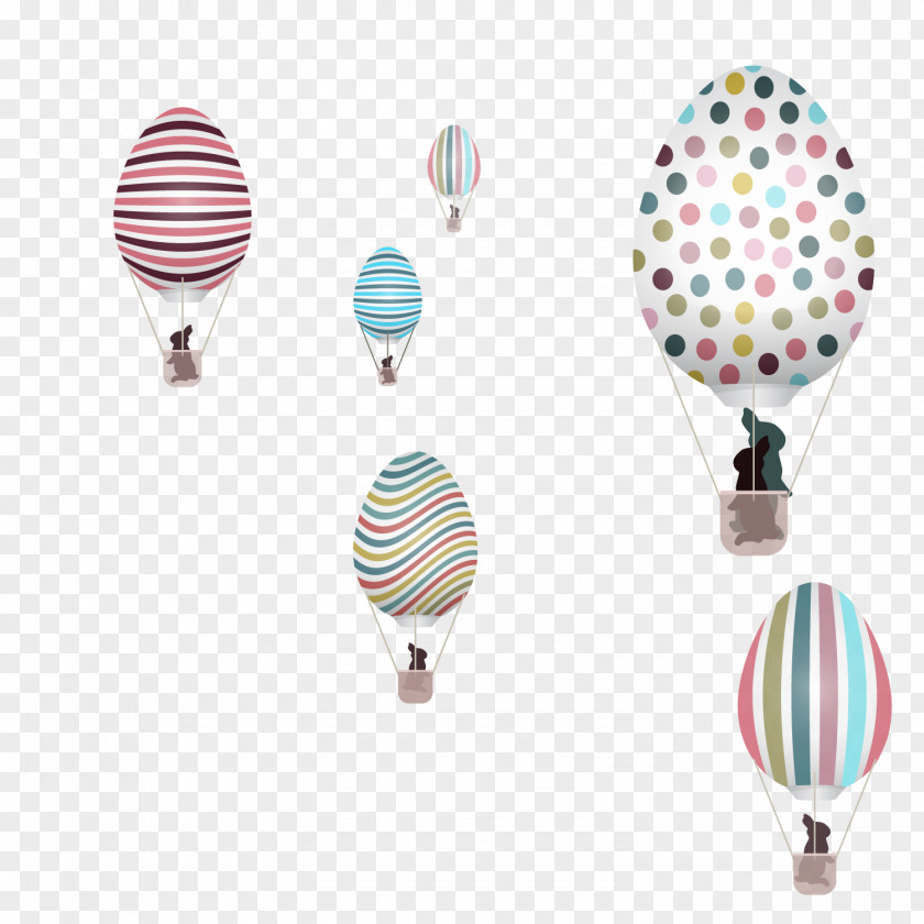 Easter Bunny Vector Material With Hot Air Balloon PNG