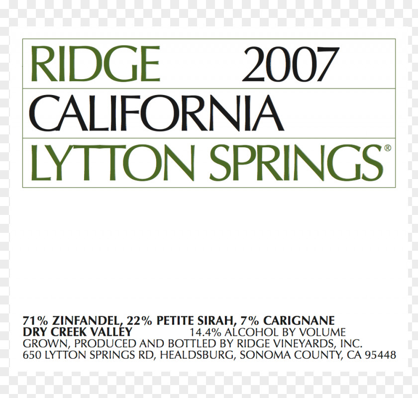 Wine Lytton Springs Ridge Vineyards Dry Creek Valley AVA Zinfandel PNG