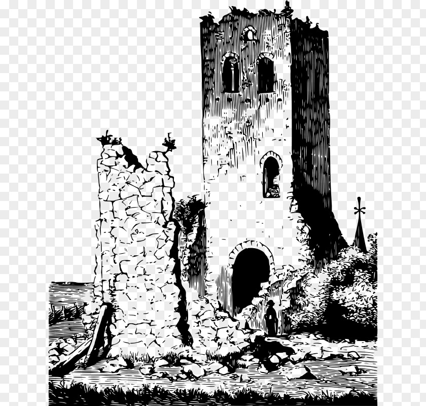 Ruined Tower Black And White Clip Art PNG