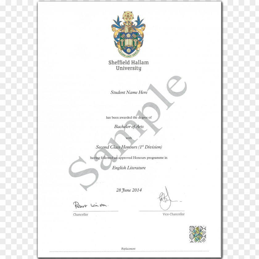 Certificate Of Honor Sheffield Hallam University National Central Academic PNG