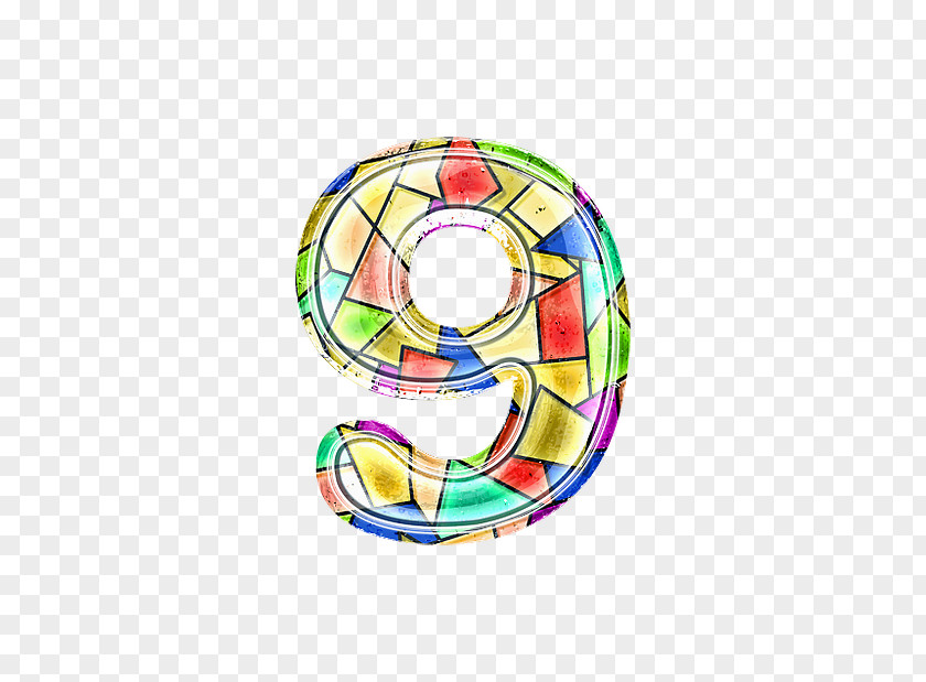 Stained Glass Alphanumeric 9 Circle Font PNG
