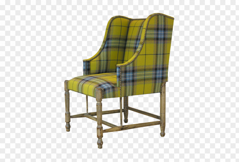 Yellow Plaid Sofa Wing Chair Fauteuil Couch Furniture PNG