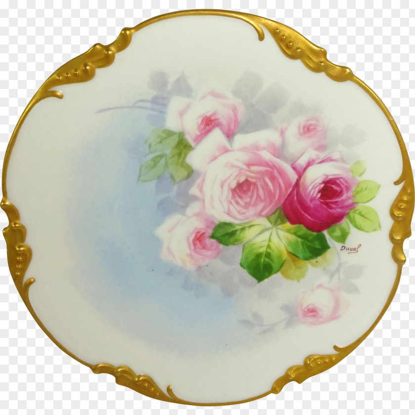 Plate Garden Roses Platter Porcelain Floral Design PNG