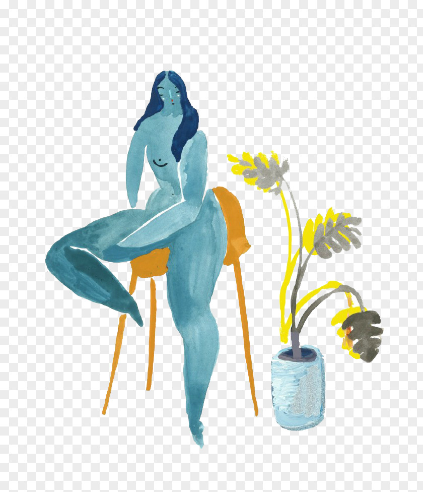 Cartoon Woman And Potted Plants Illustration PNG