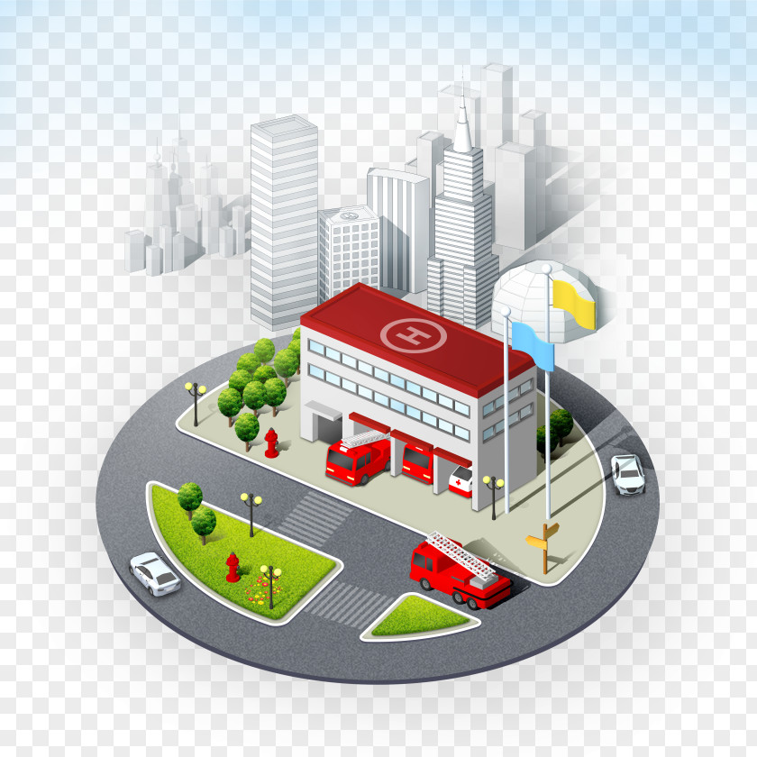 Cartoon Fire Brigade Station Engine Firefighter Illustration PNG