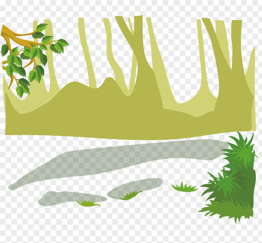 Hand-painted Trees And Grass Vector Material Euclidean Weed Adobe Illustrator PNG