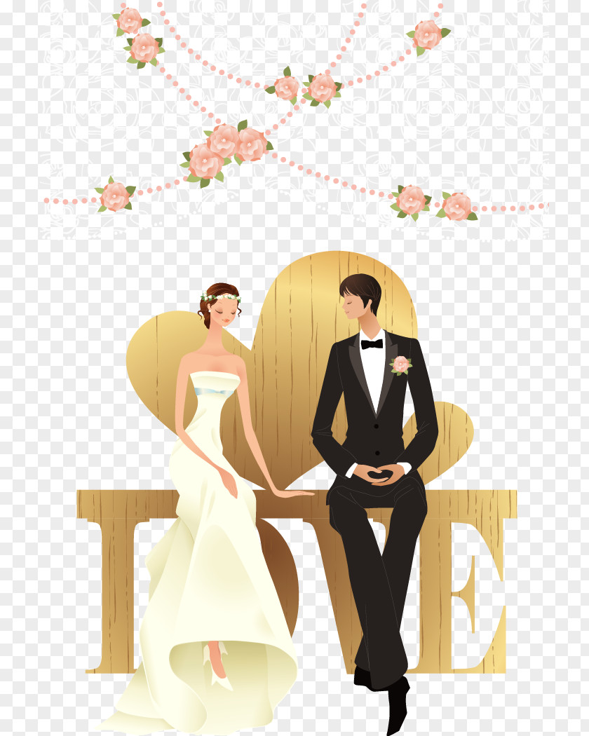 Happy Wedding Couple Vector Material Marriage Wallpaper PNG