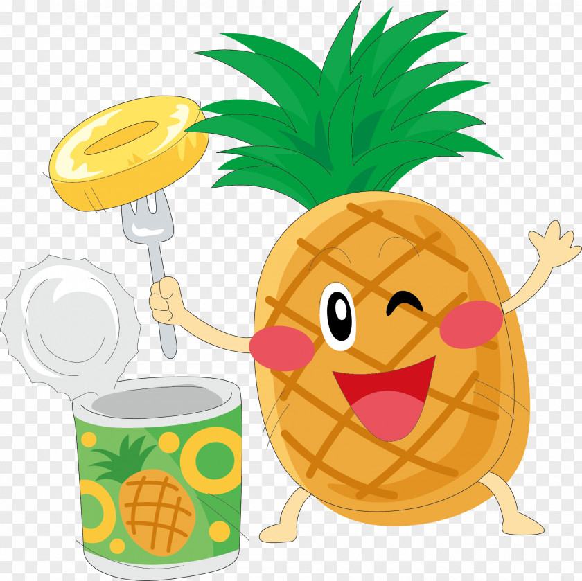 Vector Hand-painted Happy Pineapple Drawing Clip Art PNG