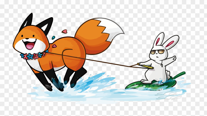 Vector Surfing The Rabbit Fox Canidae Drawing Illustration PNG