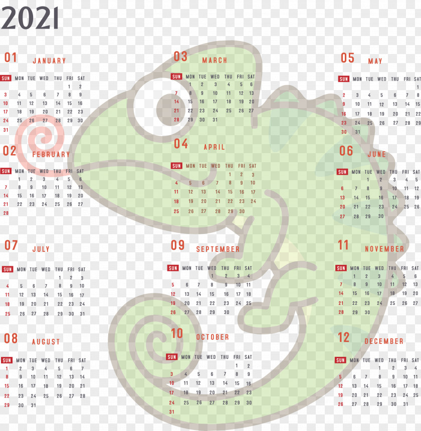 Year 2021 Calendar Printable Yearly Full PNG