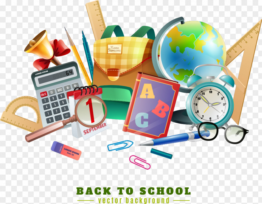 Vector School Supplies And Chalkboard Poster Stationery Illustration PNG