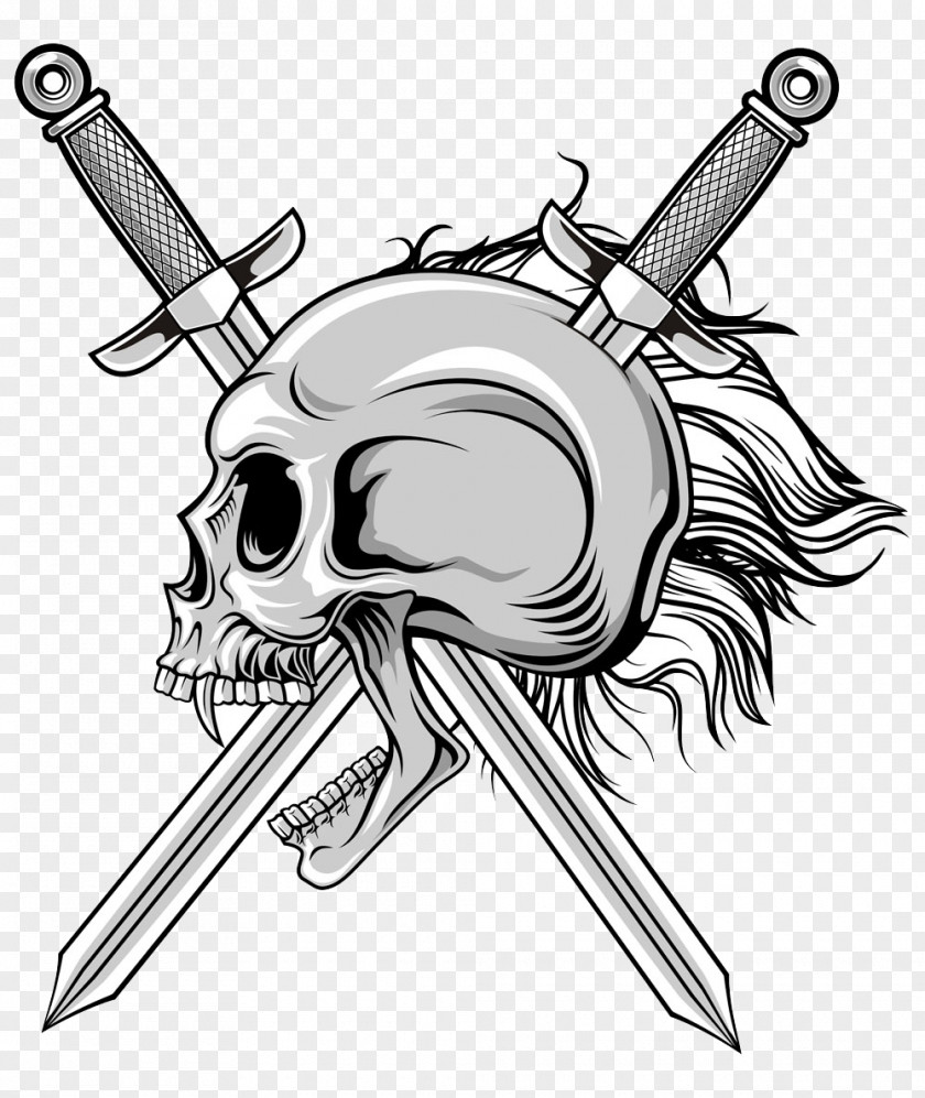 Vector Knife And Fork Sword Drawing Skull Illustration PNG