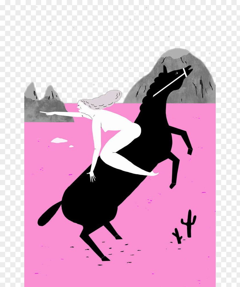 Woman Riding A Black Horse Visual Arts Drawing Illustrator Communication Illustration PNG