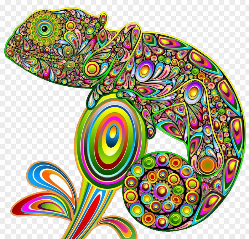 Hand-painted Chameleon Chameleons Lizard Psychedelic Art Psychedelia PNG