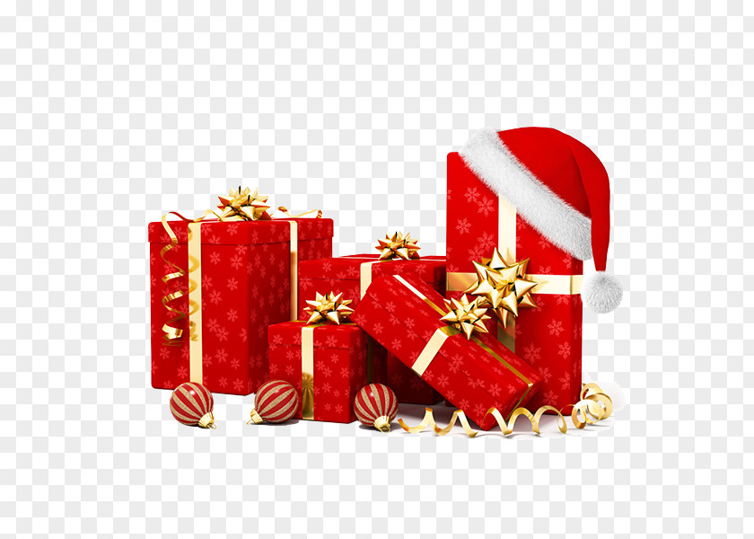 Red Gift Box Material Santa Claus Christmas Ornament PNG