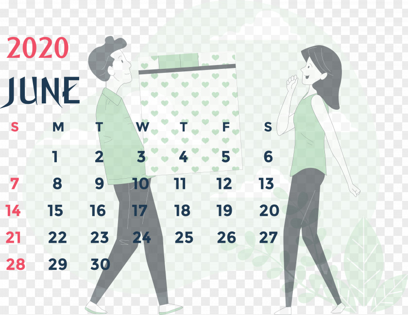 June 2020 Printable Calendar PNG