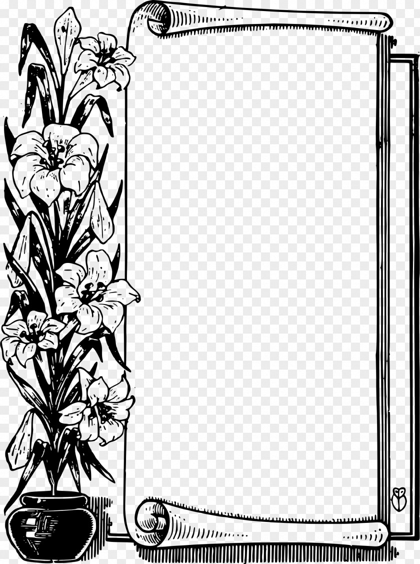 Black Border Flower Scroll Clip Art PNG