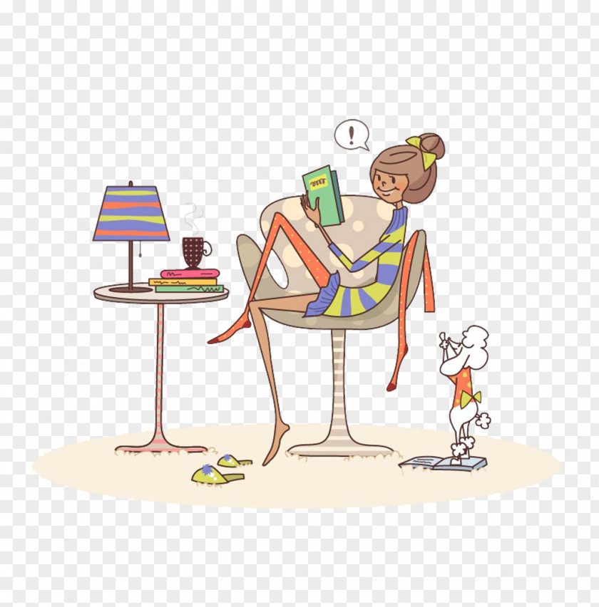 Dog Cartoon Drawing Illustration PNG Illustration, Girl sitting on a chair pattern clipart PNG