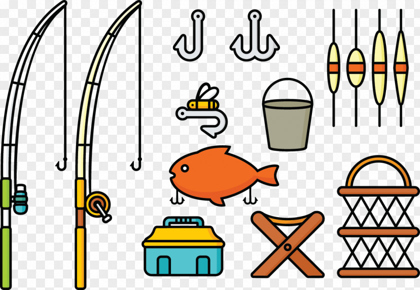 Vector Barbed Hooks Fishing Line Rod Recreation Tackle Clip Art PNG