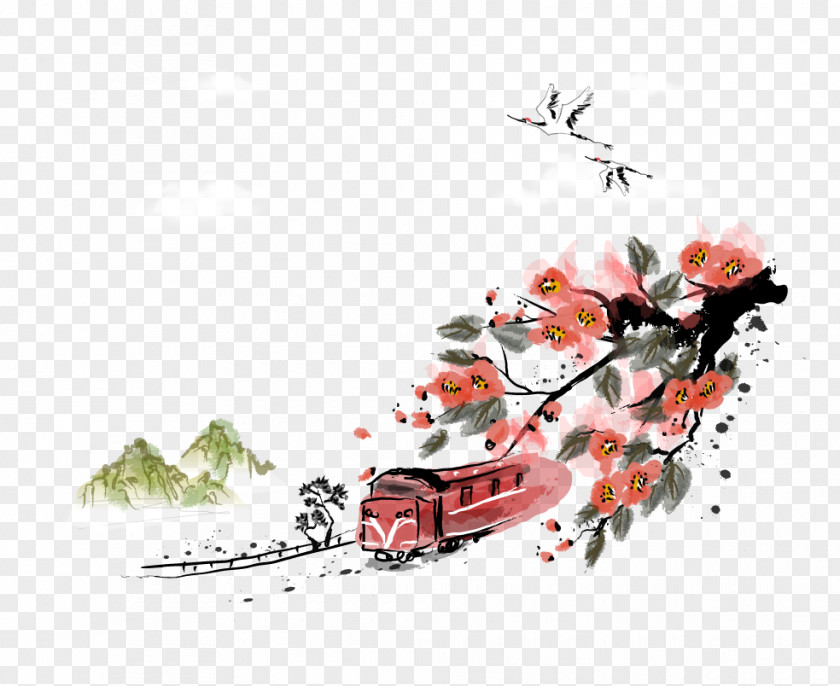 Hand-painted Red Train Icon PNG