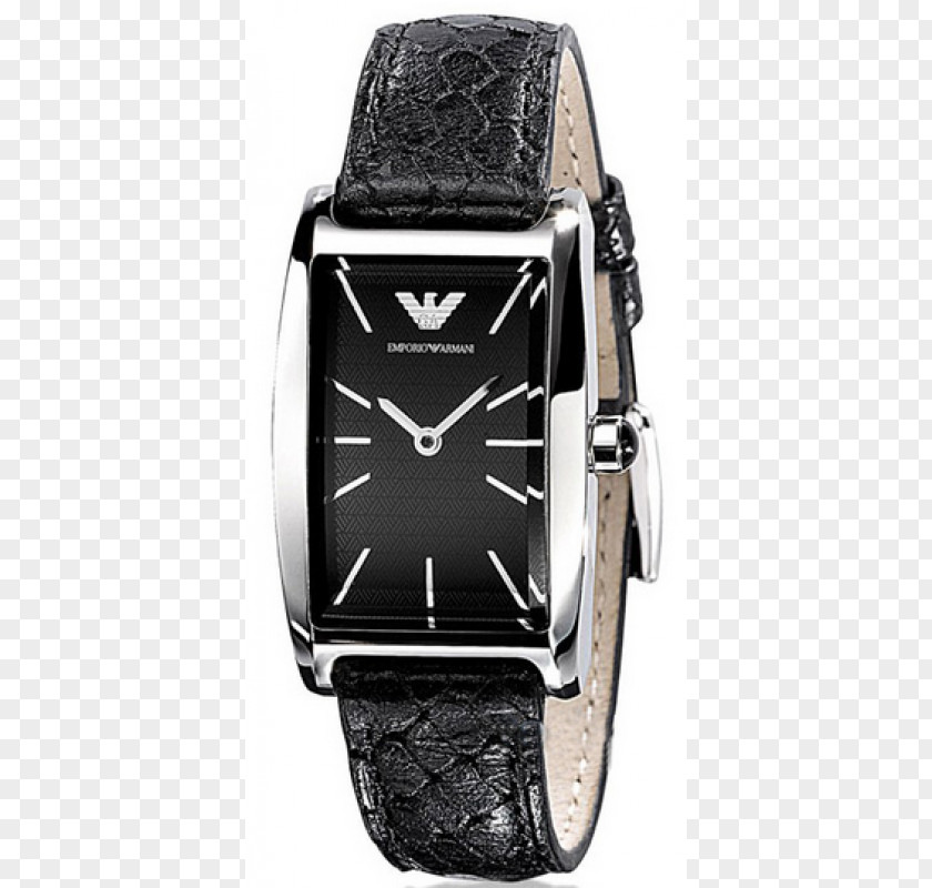 Watch Armani Black Leather Strap Fashion PNG