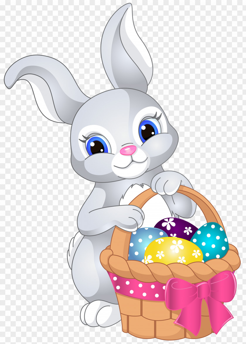 Easter Bunny With Egg Basket Clip Art Image PNG
