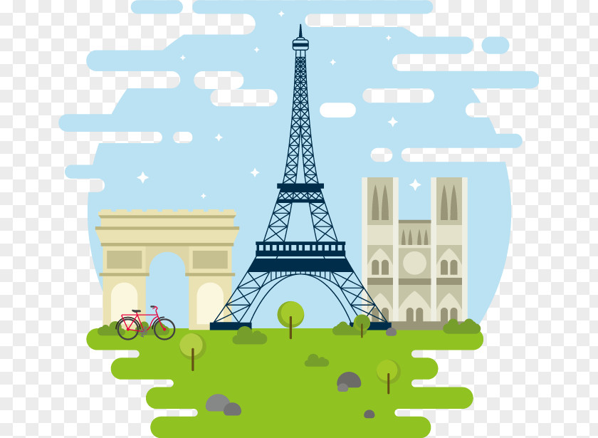 Hand-drawn Element Vector Paris Eiffel Tower Arc De Triomphe Monument Clip Art PNG