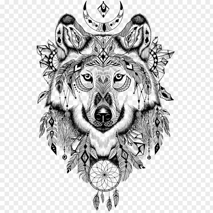 Wolf Back To Earth Dream Catcher Tattoo T-shirt Zazzle PNG