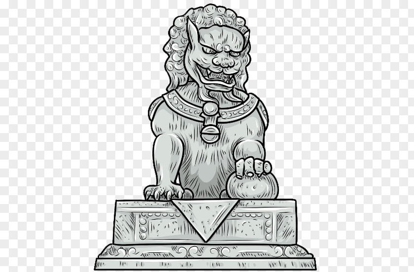 Stone Lion Statue Carving Sculpture PNG