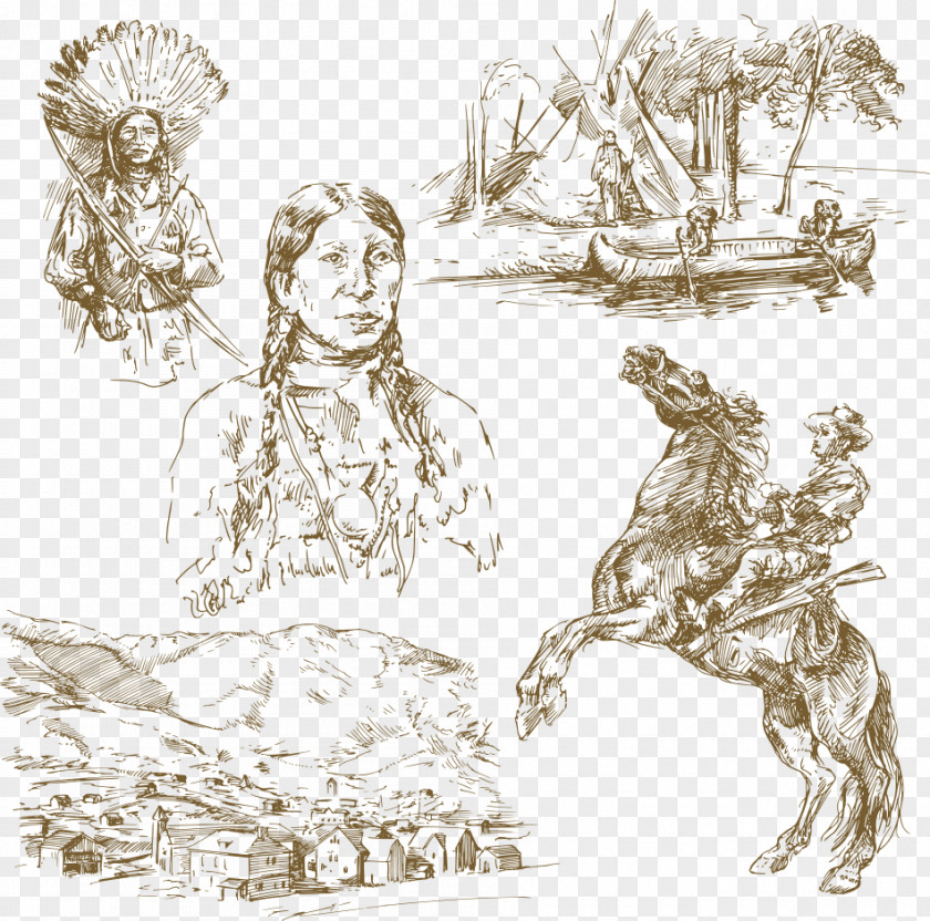 Vector Indians And Horses Indigenous Peoples Of The Americas Drawing Horse Illustration PNG