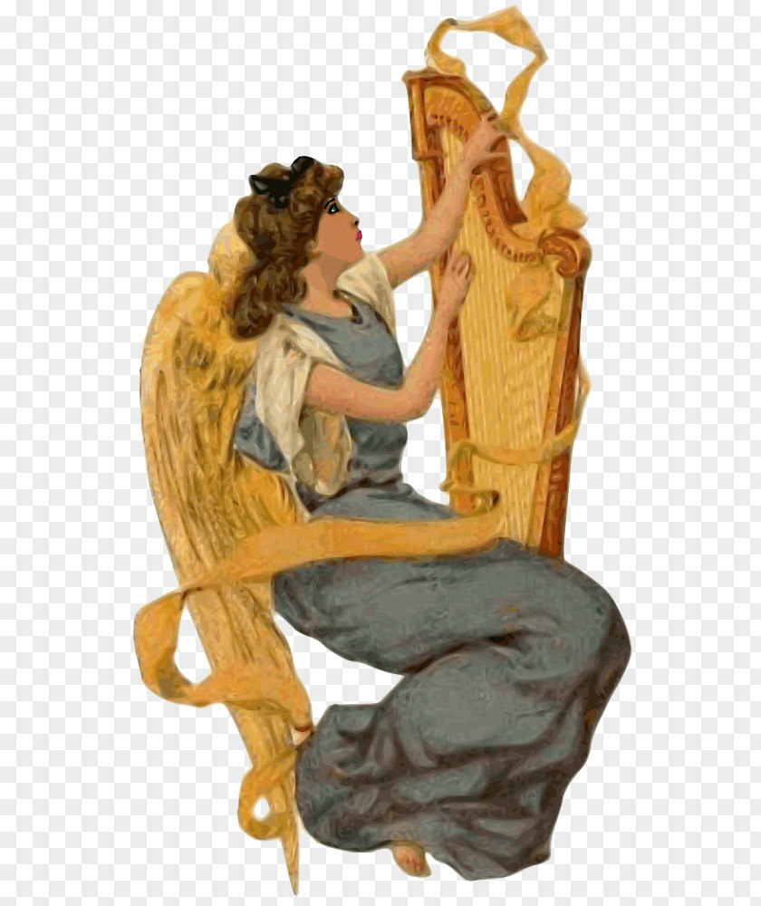 Angel And Harp Illustration PNG