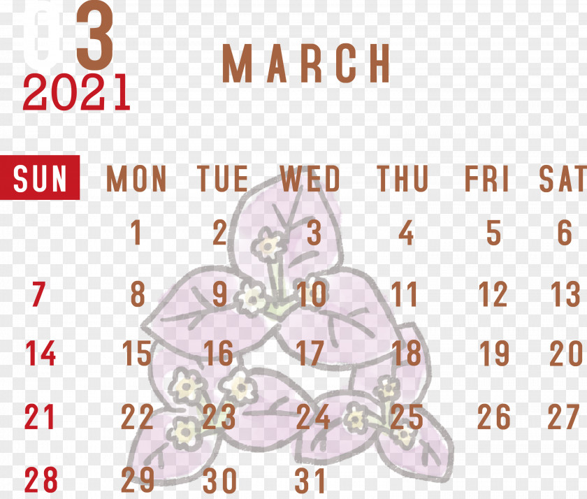 March 2021 Printable Calendar PNG