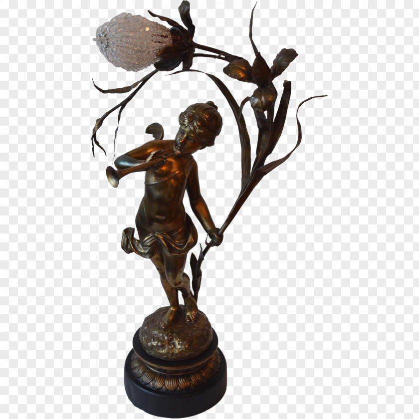 French Glass Art Angels Electric Light Bronze Sculpture Lighting Table PNG