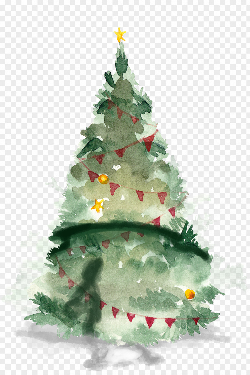 Hand-painted Christmas Cartoon Santa Claus Tree Gift PNG