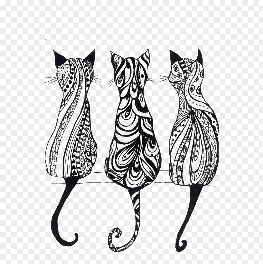 Black And White Line Art Cat PNG and white line art cat clipart PNG