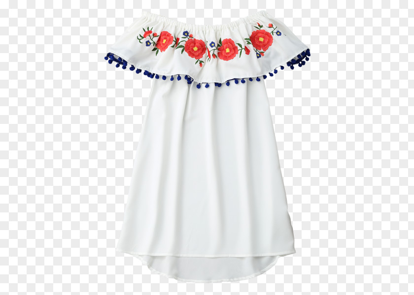 Embroidered Off White Roses Blouse T-shirt Sleeve Dress Ruffle PNG
