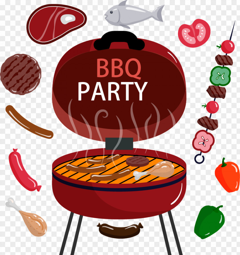 Exquisite Cartoon Barbecue Grill Skewer Chicken Sauce Ribs Hamburger PNG