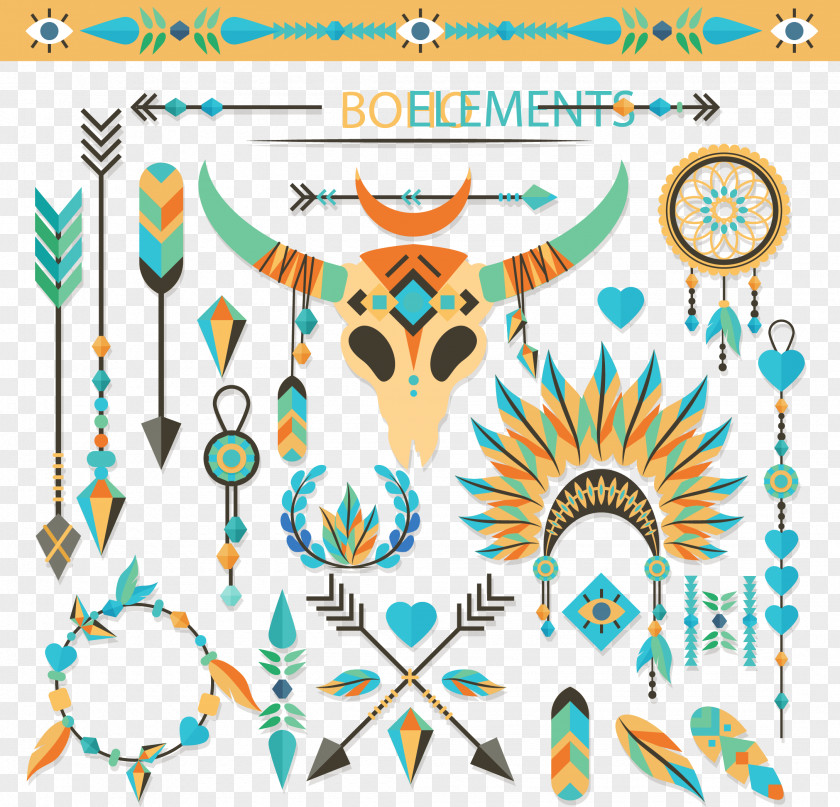 Vector Hand Painted Bohemian Wind Pattern India Clip Art PNG