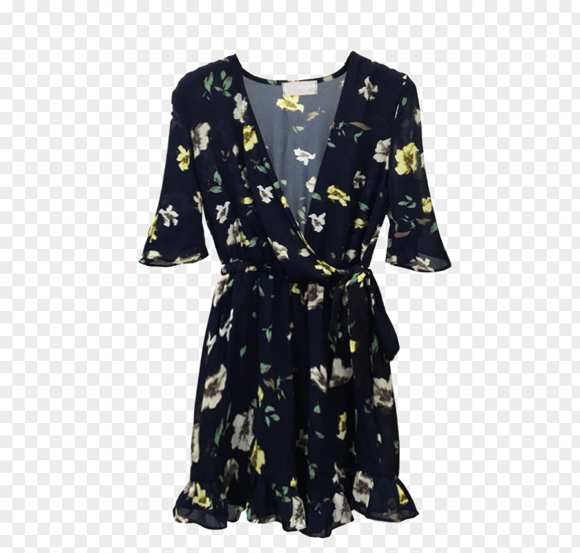 Floral Dress Robe Sleeve Neck PNG