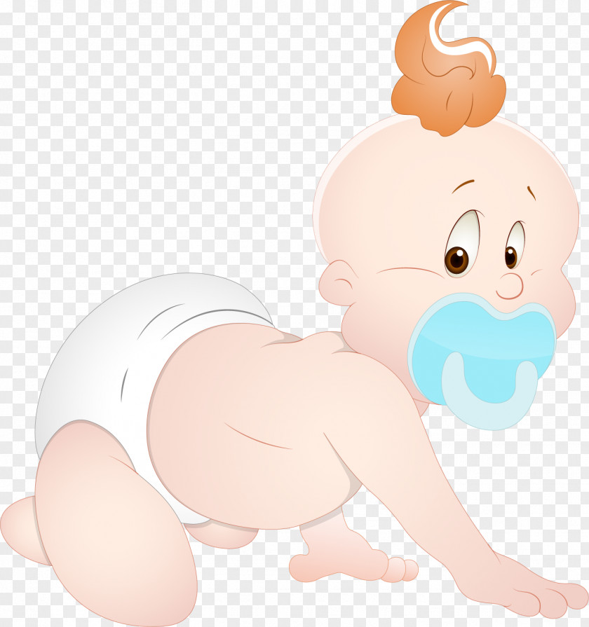 Hand-painted Cartoon Crawling Baby Infant Diaper Clip Art PNG