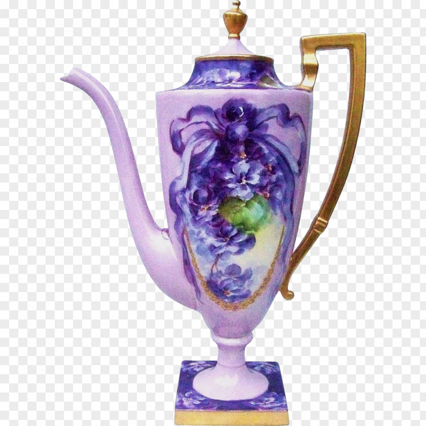 Hand Painted Teapot Vase Porcelain Urn Purple PNG