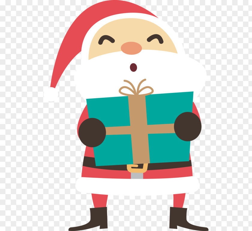 Santa Claus Holding A Gift Box Christmas PNG