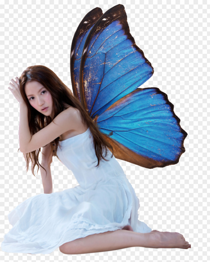 Beauty With Blue Butterfly Wings Wing PNG