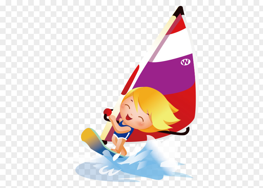 Cartoon Hand Painted Child Sea Rowing Picture PNG