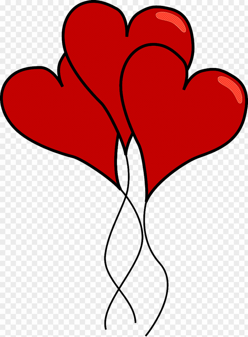 Red Heart Leaf Petal Line Art PNG