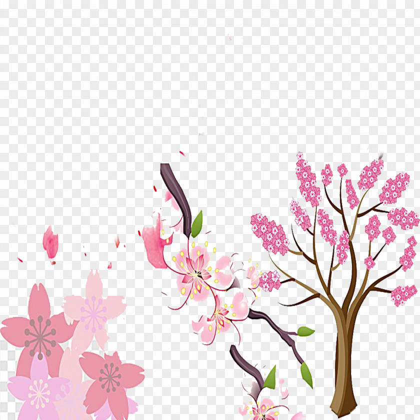 Cartoon Hand-painted Cherry Trees Buckle Free Material Blossom Cerasus PNG